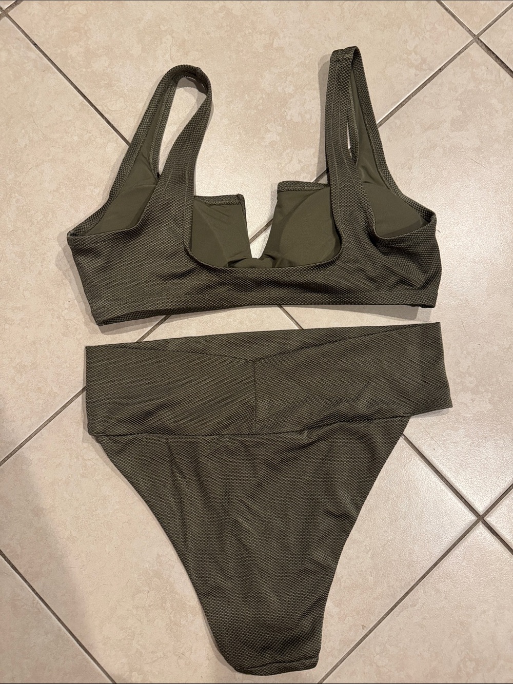 Aerie Olive Green Textured V-Wire Bikini Set - Picture 2 of 4